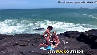 Outdoor Sex With Babes On A Rock - Risk Of Getting Caught