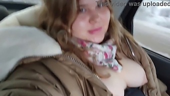 Fatty Beauty With Large Boobs Pleasures Herself In The Backseat