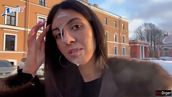 Stunning Woman Parades In Public With Semen On Her Face, Courtesy Of A Kind Benefactor