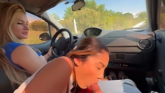 Two Babes Pleasure Me In Their Car And Receive My Cum