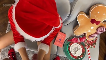 A European Beauty Delivers An Erotic Handjob, Wearing A Mini Skirt And Santa Costume, Before Indulging In Testicular Play